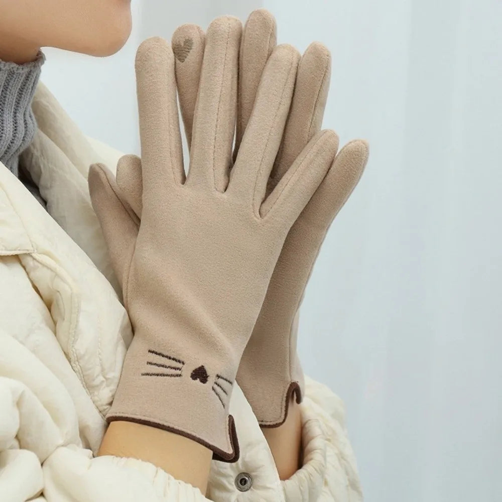 Guantes de invierno de pantalla táctil con diseño de gato para mujer