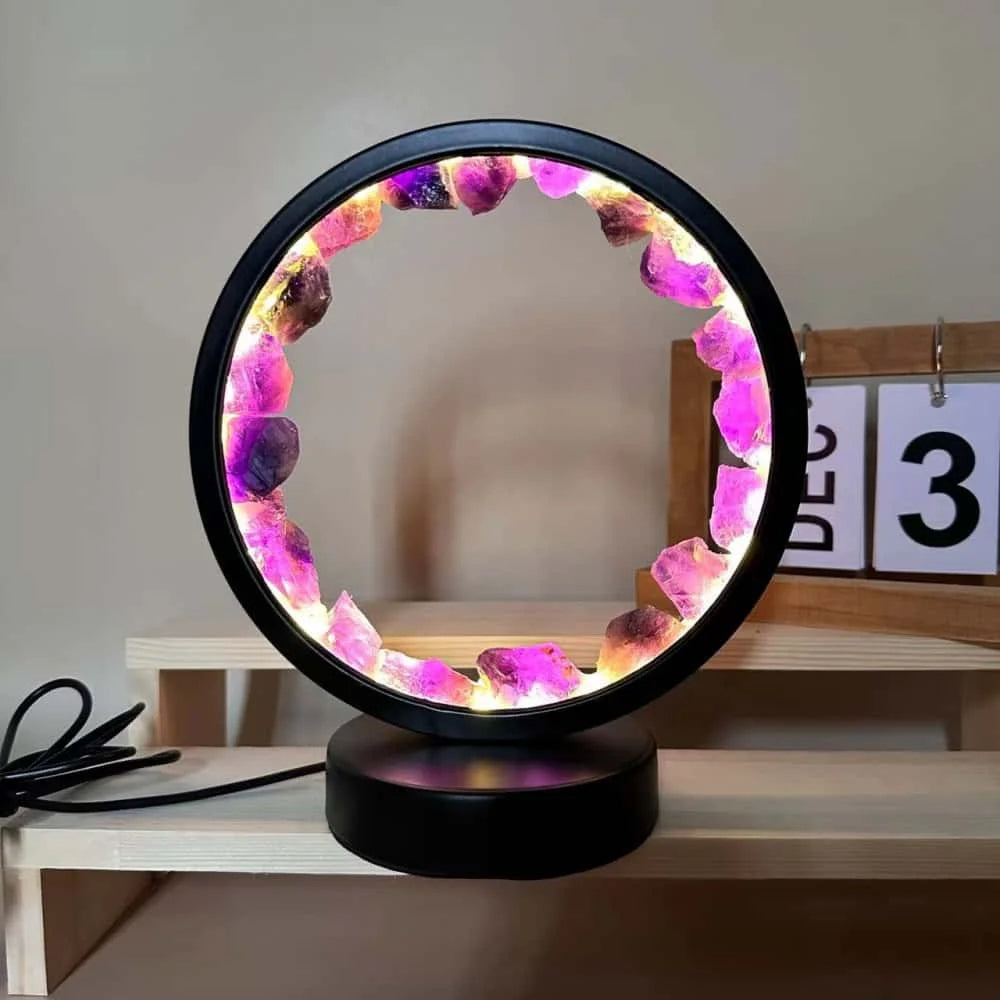 Lámpara de noche de piedra curativa con diseño de columna de cristal
