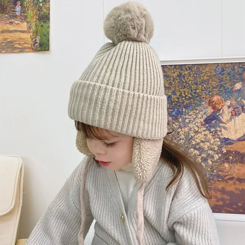 Gorro de invierno de punto para niños con orejeras