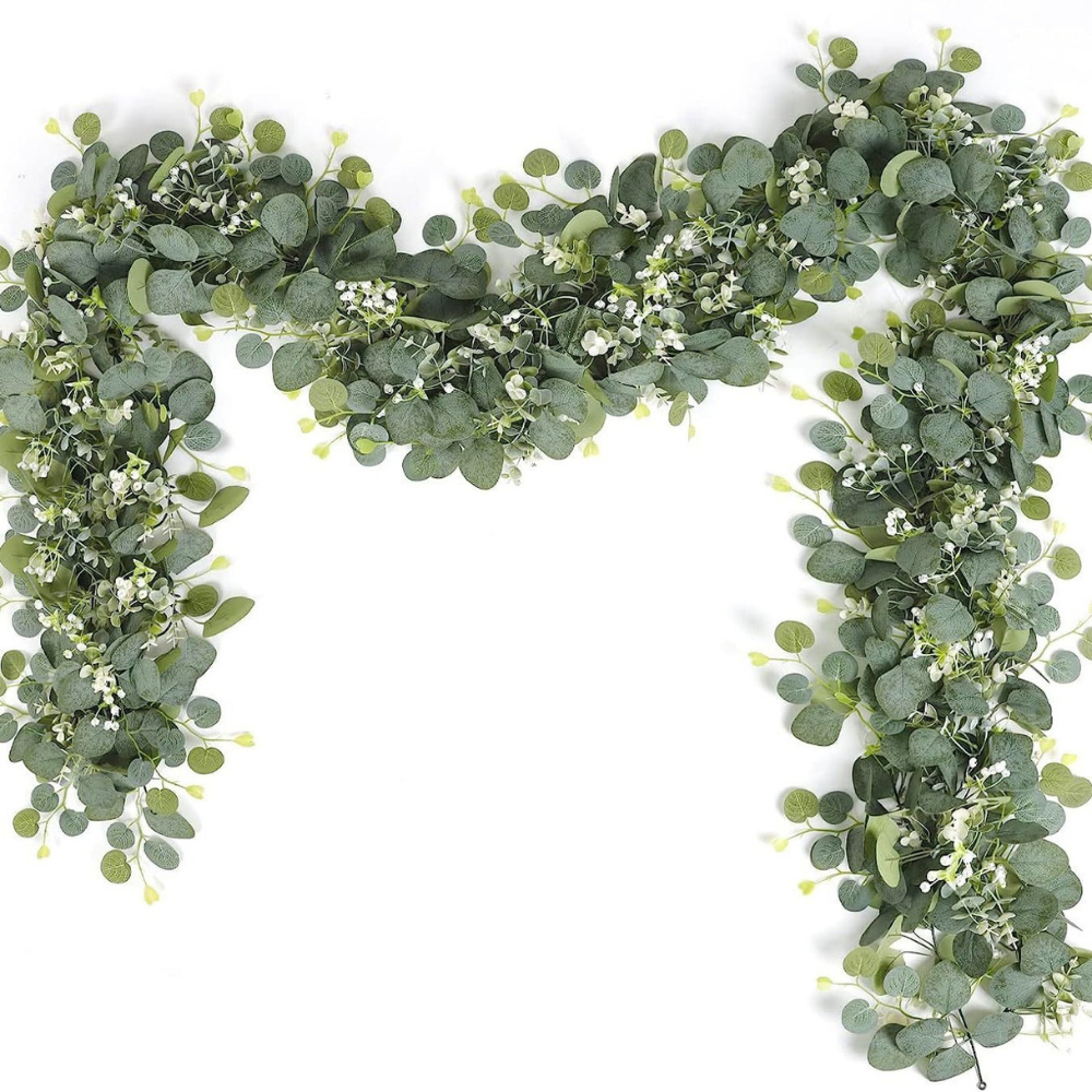 Elegante guirnalda decorativa de eucalipto sintético