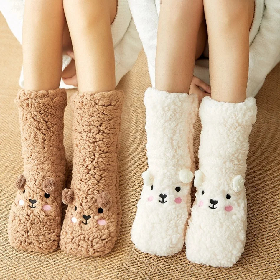 Calcetines cálidos de felpa de oso Kawaii