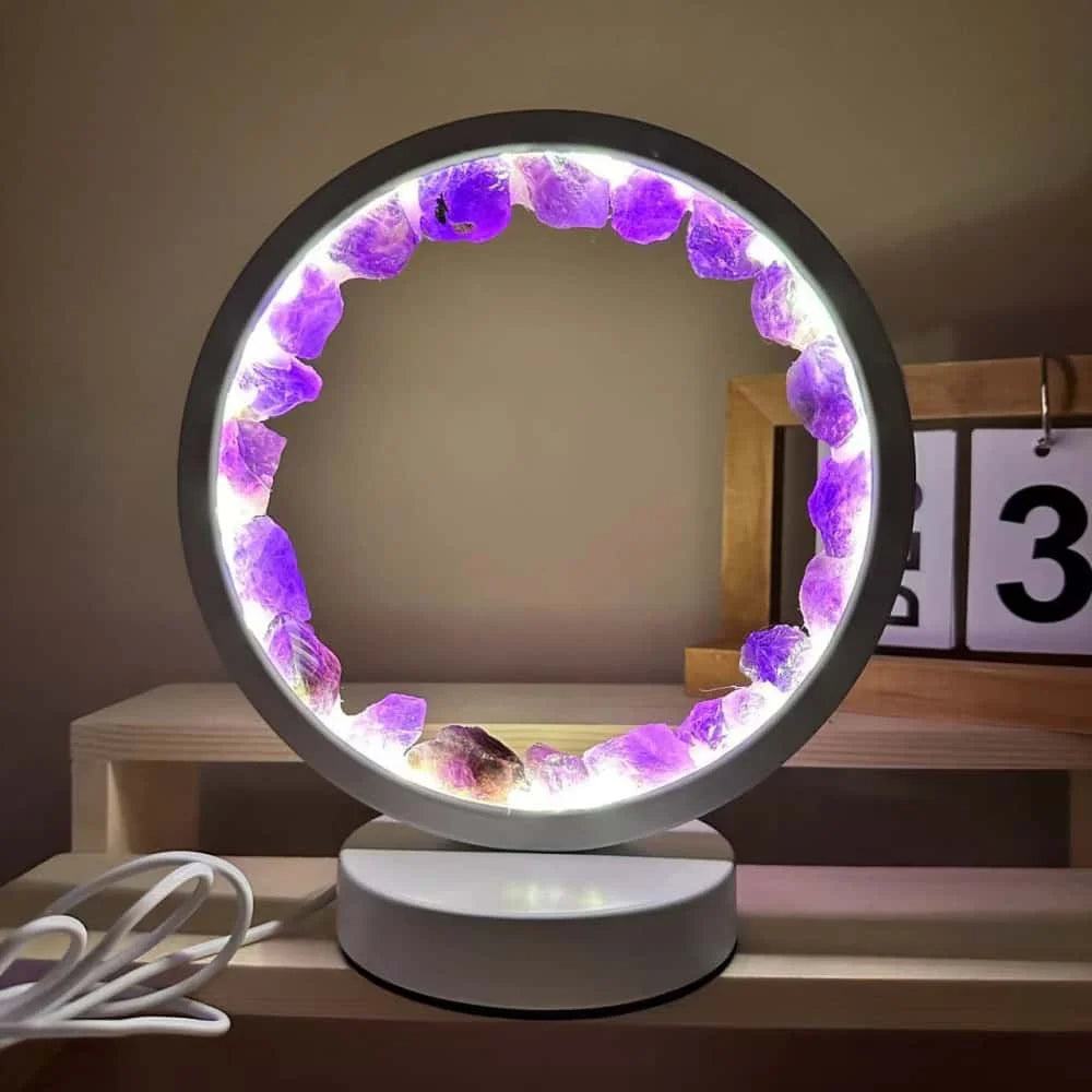 Lámpara de noche de piedra curativa con diseño de columna de cristal
