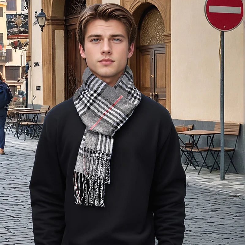 Bufanda de invierno de lujo de cachemira a cuadros para hombre