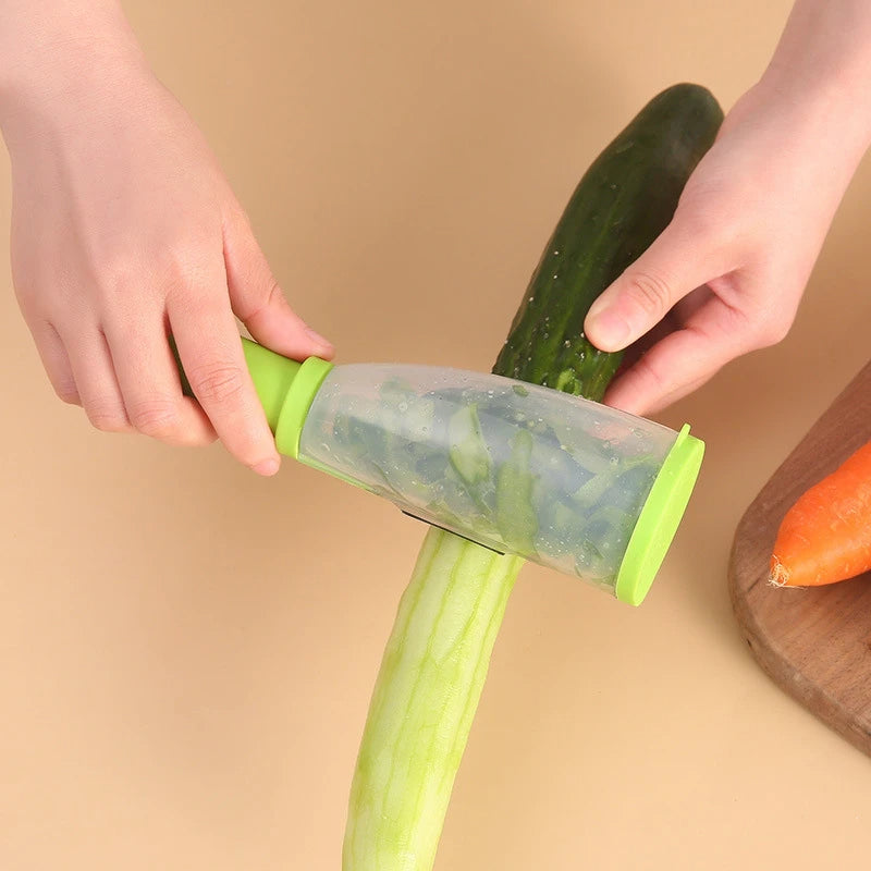 Pelador multifunción de manzana y verduras con tubo de almacenamiento