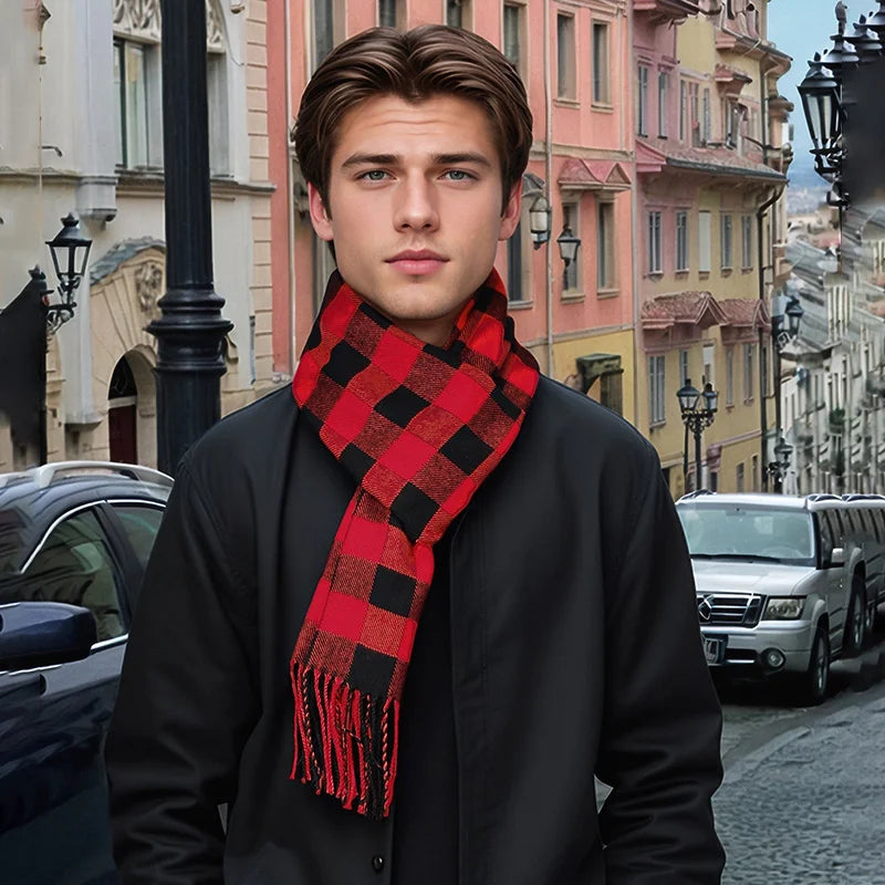 Bufanda de invierno de lujo de cachemira a cuadros para hombre