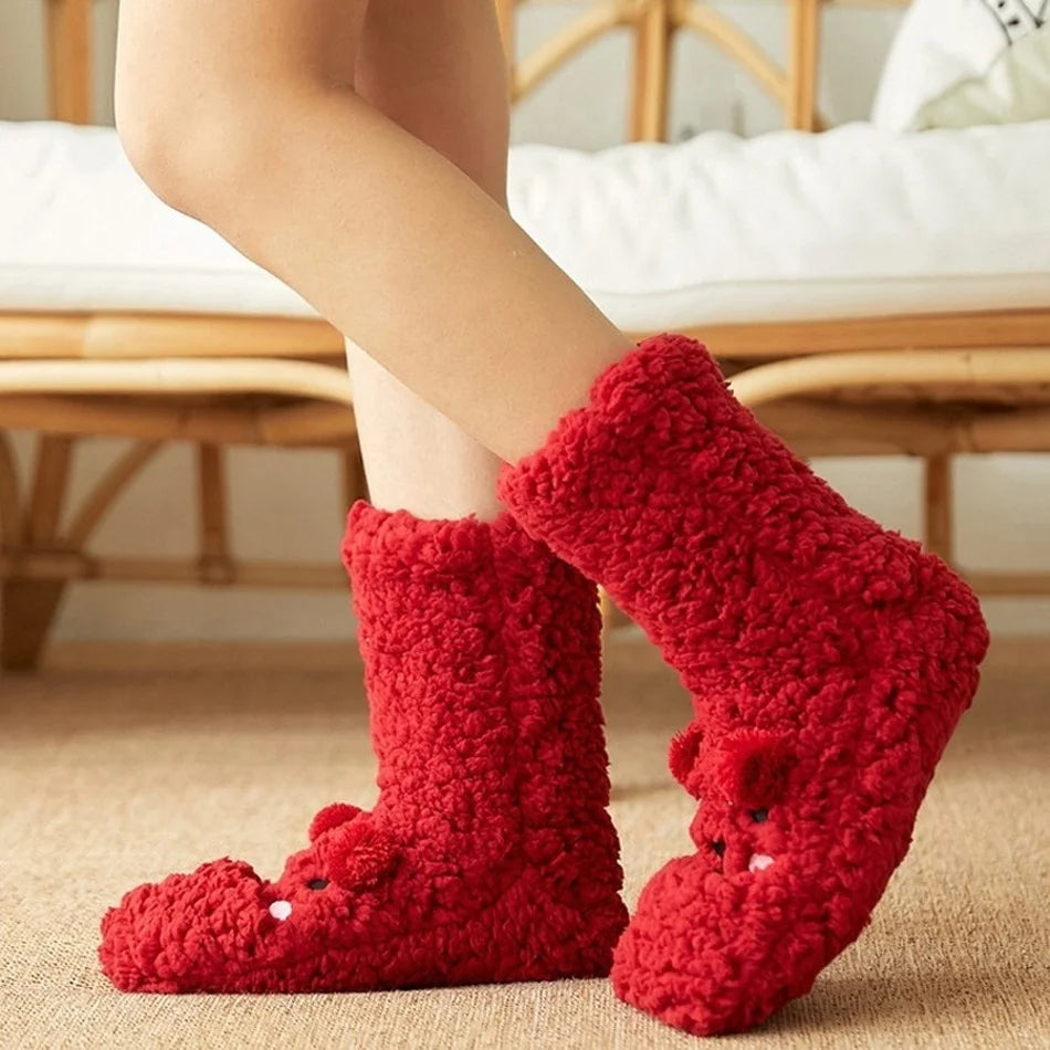 Calcetines cálidos de felpa de oso Kawaii