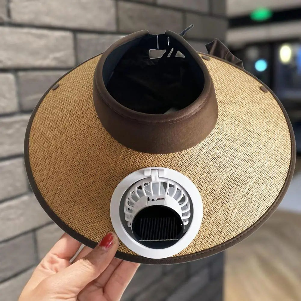 Sombrero para el sol de ala ancha con ventilador de energía solar