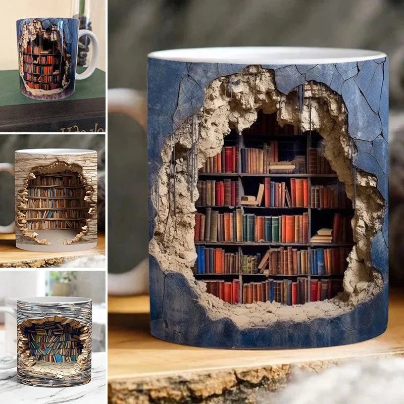 3D Library Bookshelf Mug, Coffee Mugs Gift for Book Lovers - TRENDVYO
