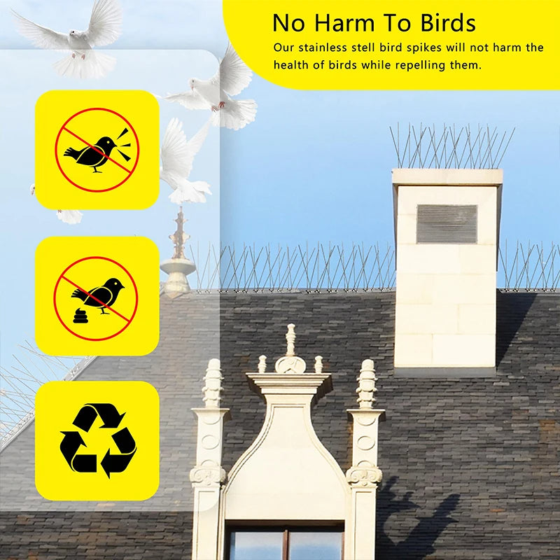 Púas ahuyentadoras de aves de acero inoxidable para exteriores