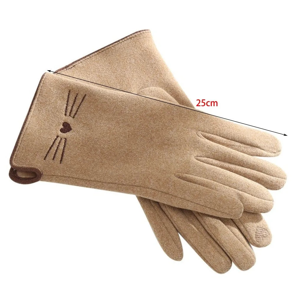Guantes de invierno de pantalla táctil con diseño de gato para mujer