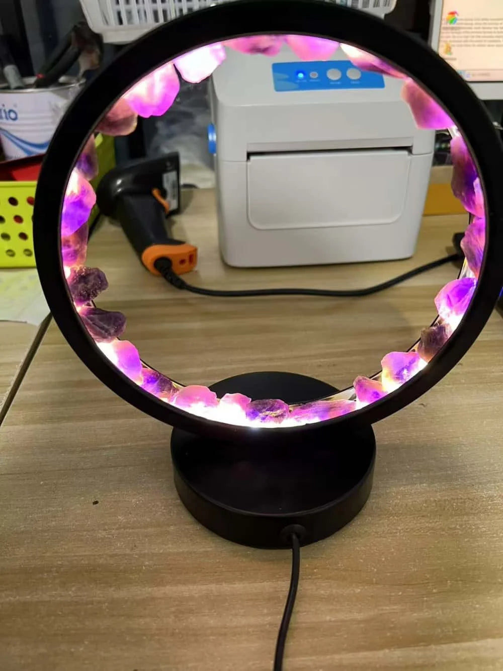 Lámpara de noche de piedra curativa con diseño de columna de cristal