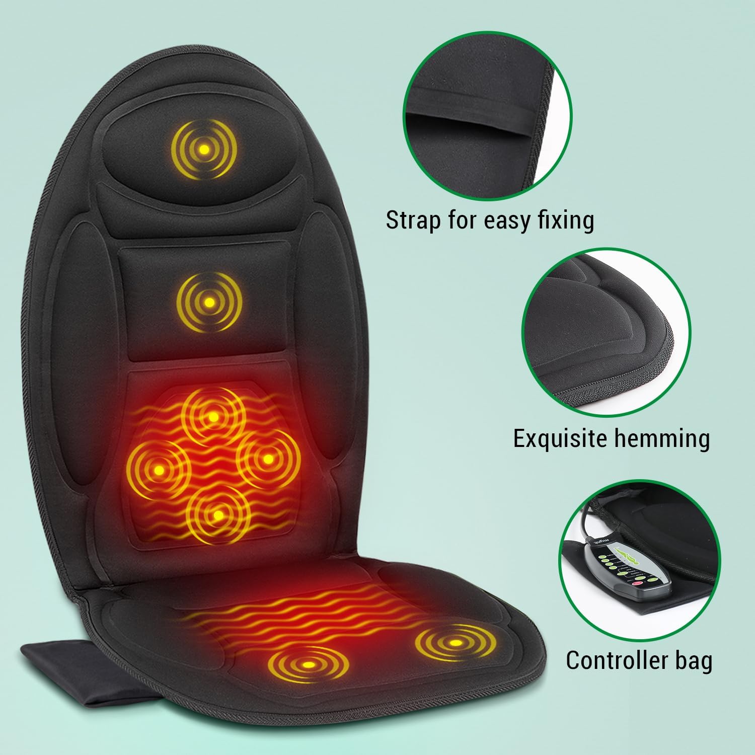 Almohadilla de masaje para silla y asiento de coche con calor