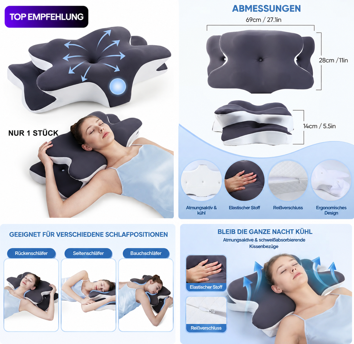 Trendvyo™ Japanisches-Kopfkissen Memory Foam mit Kühl-Bezug
