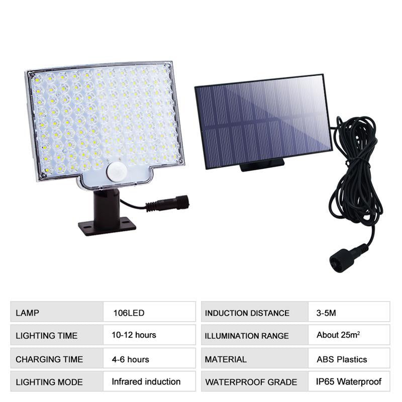 Luz solar exterior de 106 LED con sensor de movimiento