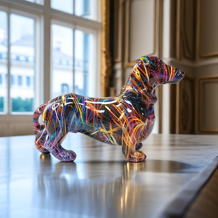 Estatua de perro salchicha colorida