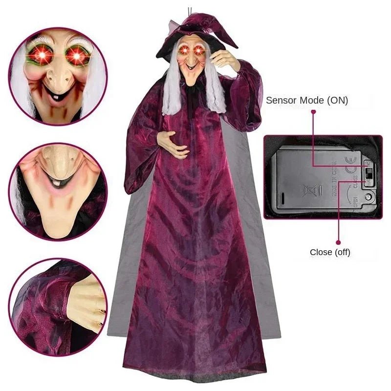 Animated Halloween Witch Decor with Sound and Glowing Eyes - TRENDVYO