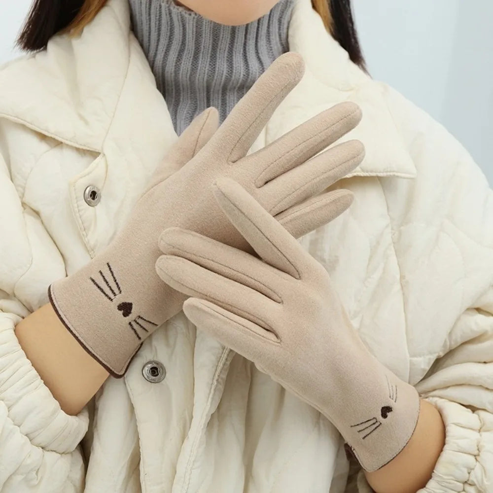 Guantes de invierno de pantalla táctil con diseño de gato para mujer