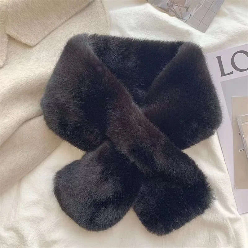 Cuello de piel sintética cruzado bufanda de invierno
