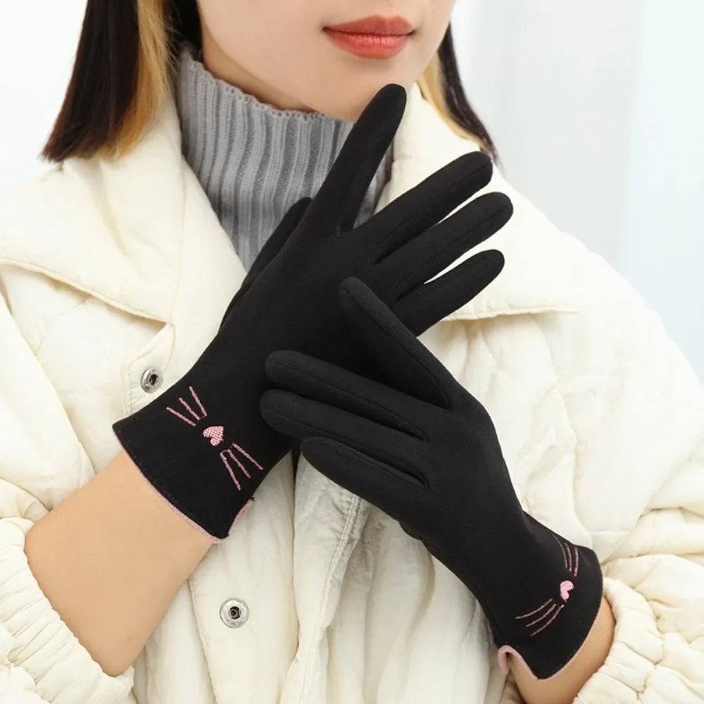 Guantes de invierno de pantalla táctil con diseño de gato para mujer