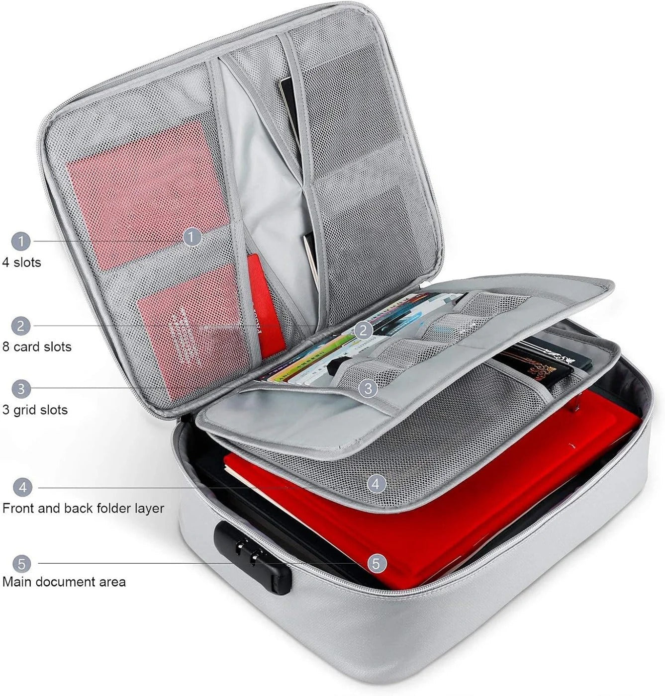Document Organizer - Multi-Layer Safety Bag with Zipper for Cards, Files, and Travel Storage - TRENDVYO