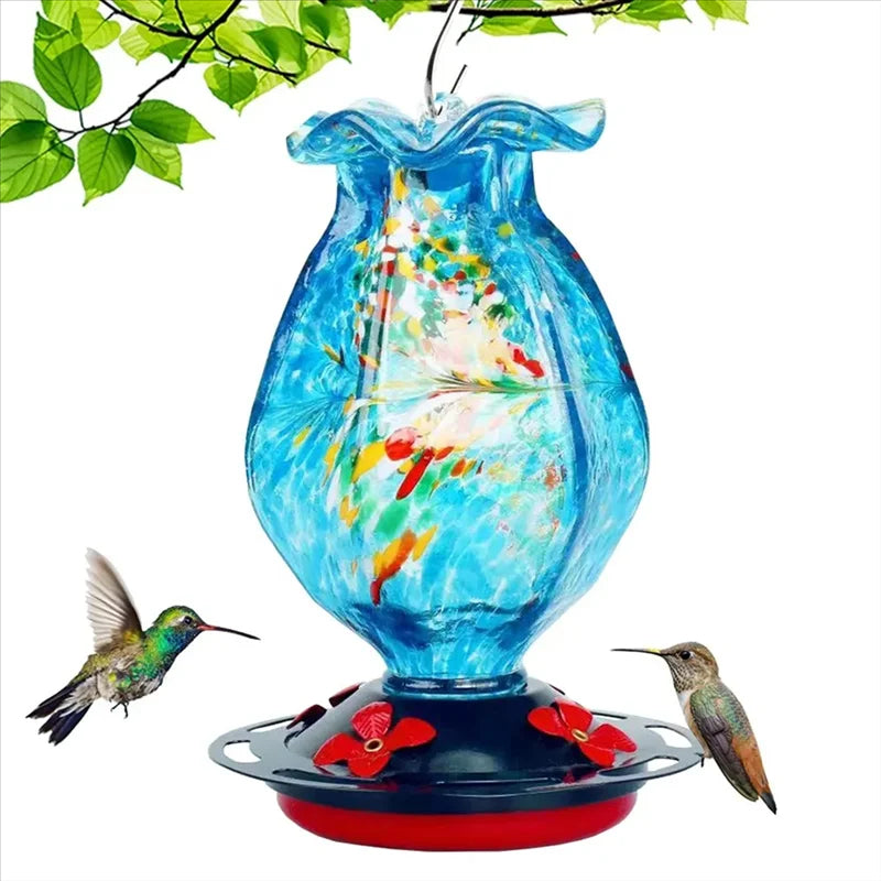 Comedero de cristal soplado a mano para pájaros