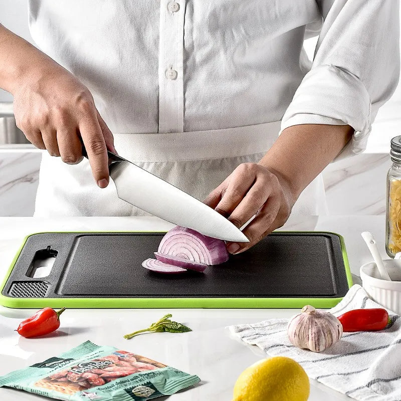 Tabla de cortar 4 en 1 con bandeja para descongelar y afilador de cuchillos