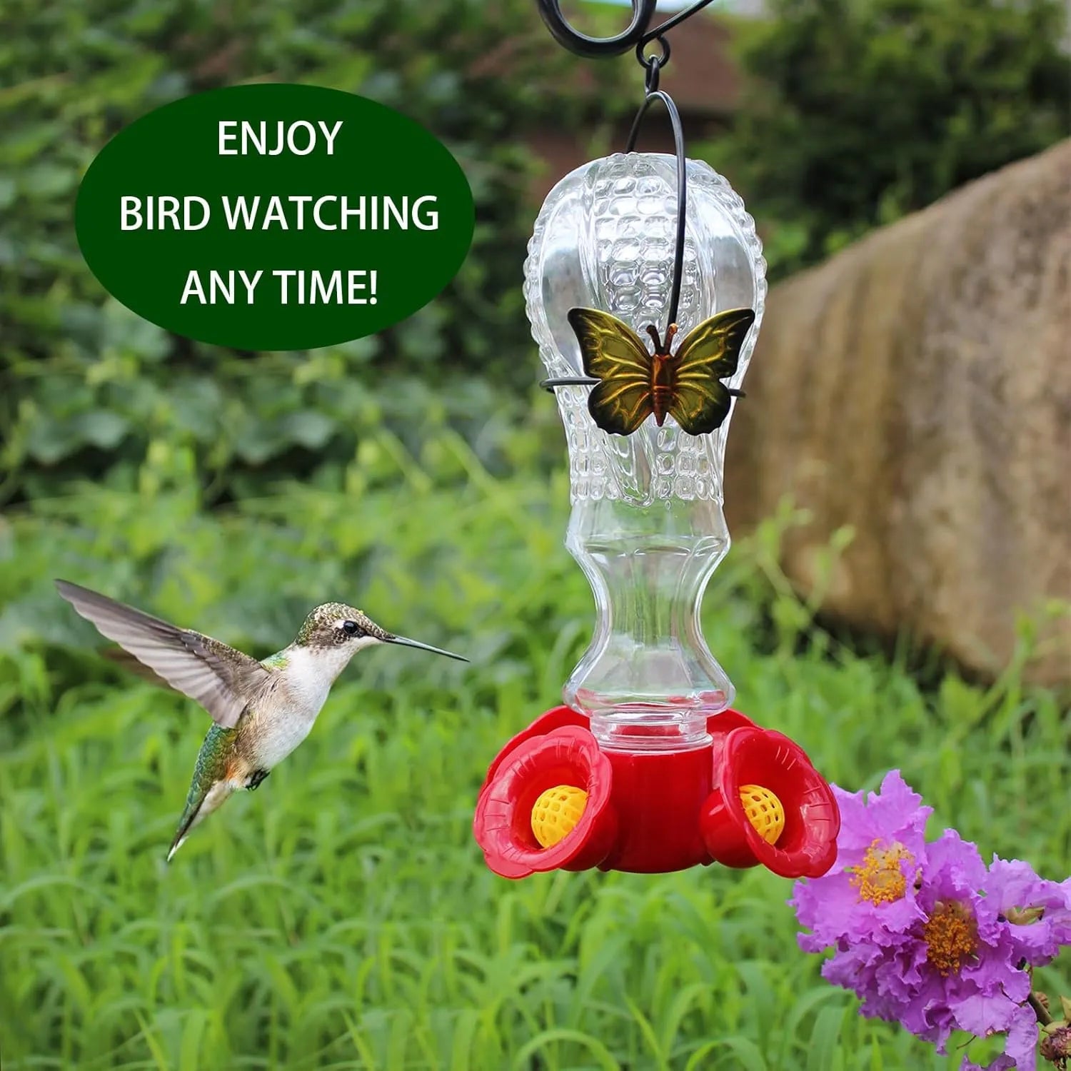 Flowers Glass Hummingbird Feeder With Ant Moat - TRENDVYO