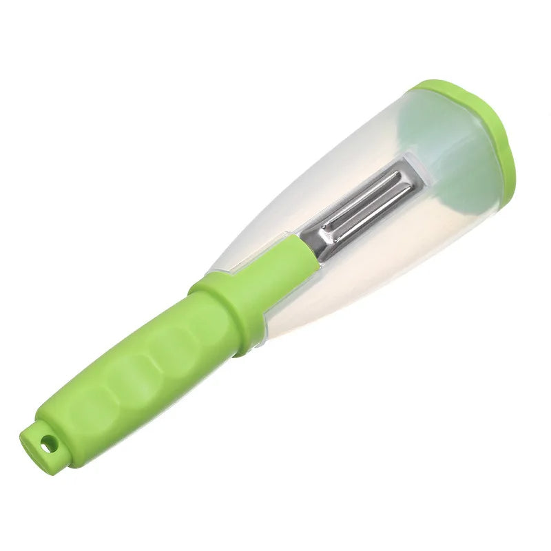 Pelador multifunción de manzana y verduras con tubo de almacenamiento