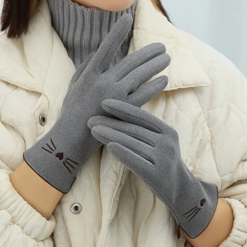 Guantes de invierno de pantalla táctil con diseño de gato para mujer