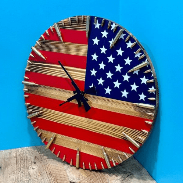 Handmade American Flag Clock | Handmade Patriotic Flag Bullet Clock - TRENDVYO