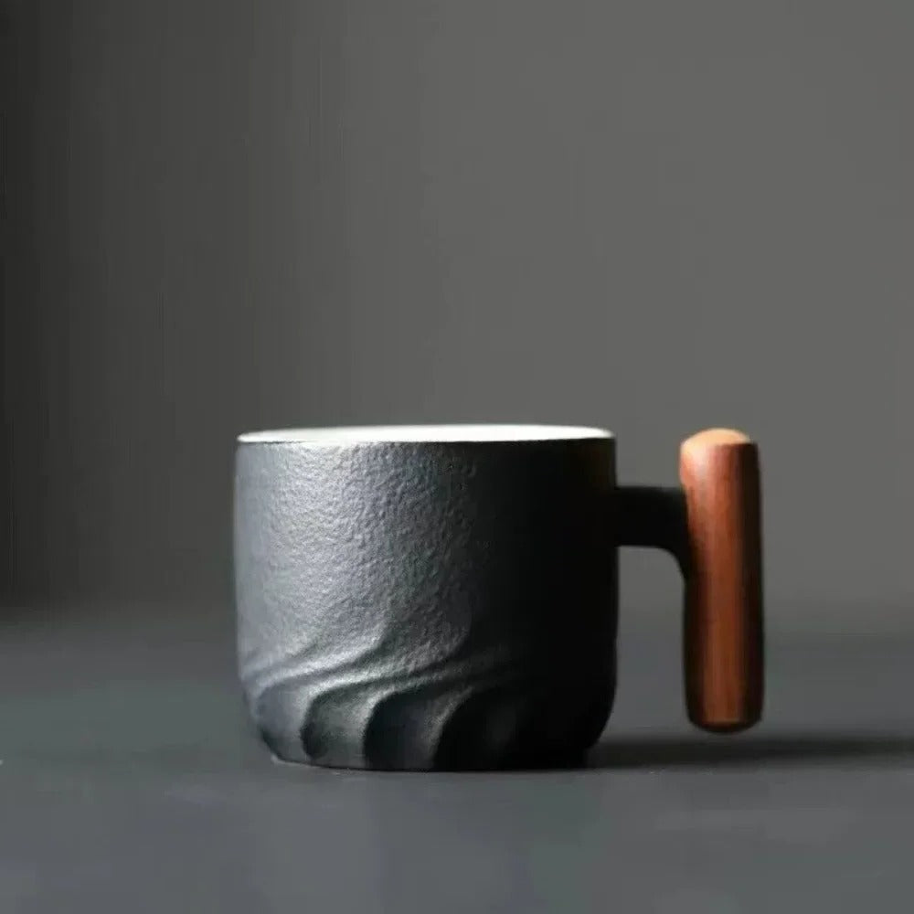 Tazas de café espresso vintage con mango de madera