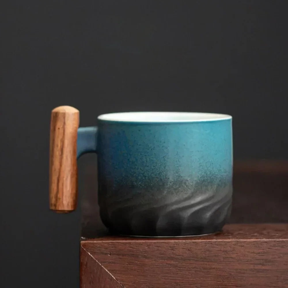 Tazas de café espresso vintage con mango de madera