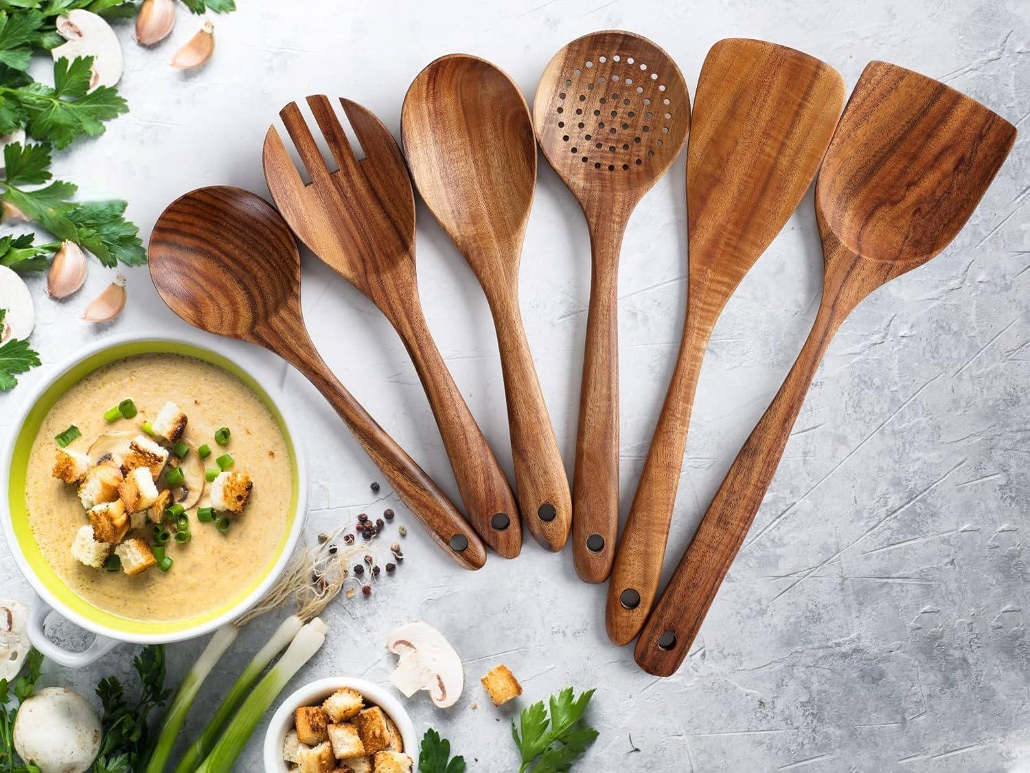 Juego de 6 utensilios de madera