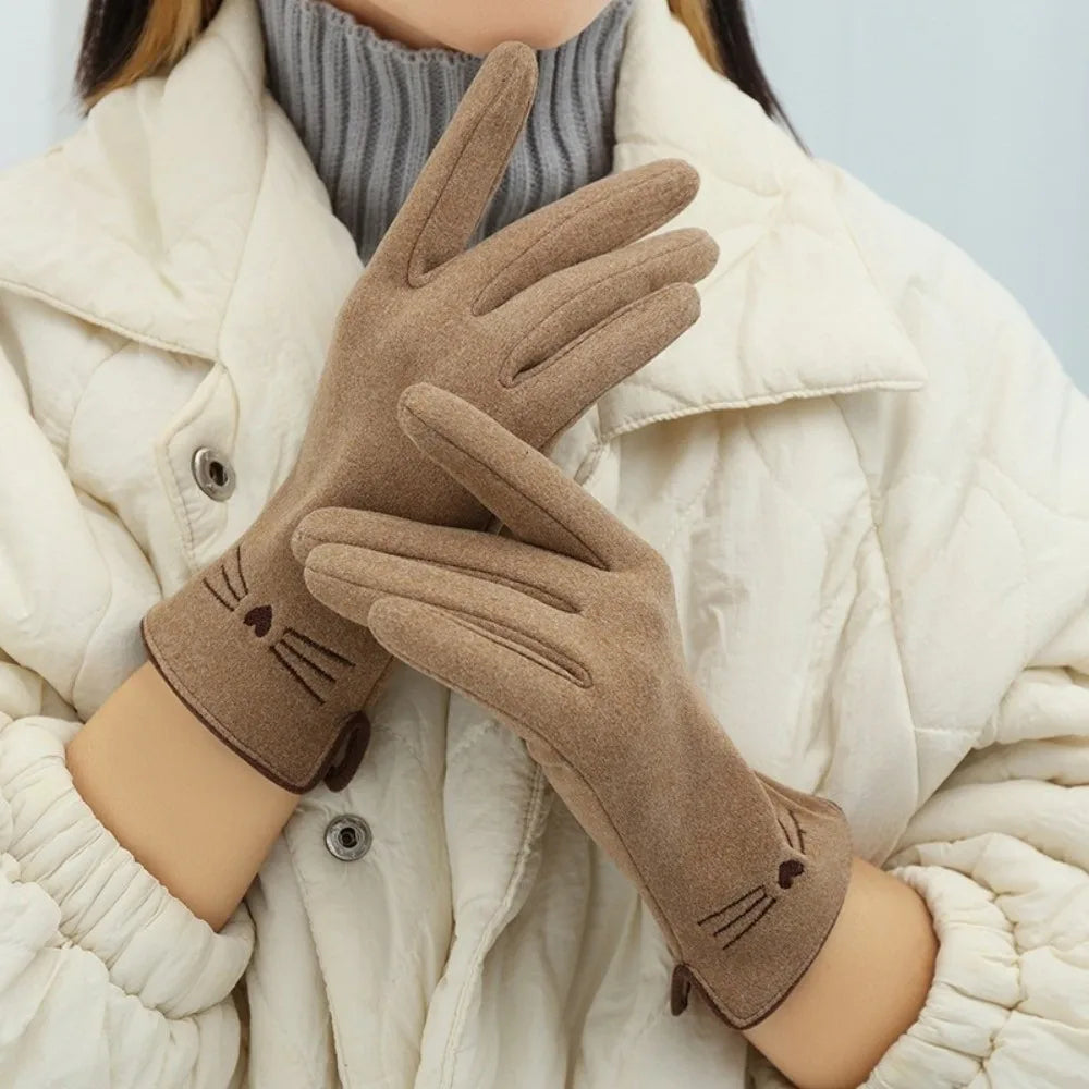 Guantes de invierno de pantalla táctil con diseño de gato para mujer