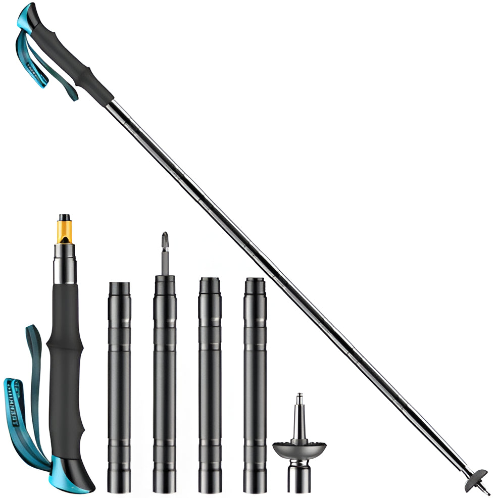 Bastón de trekking táctico multifuncional - Bastón de senderismo de supervivencia con herramientas integradas - Duradero y versátil para acampar y aventuras al aire libre