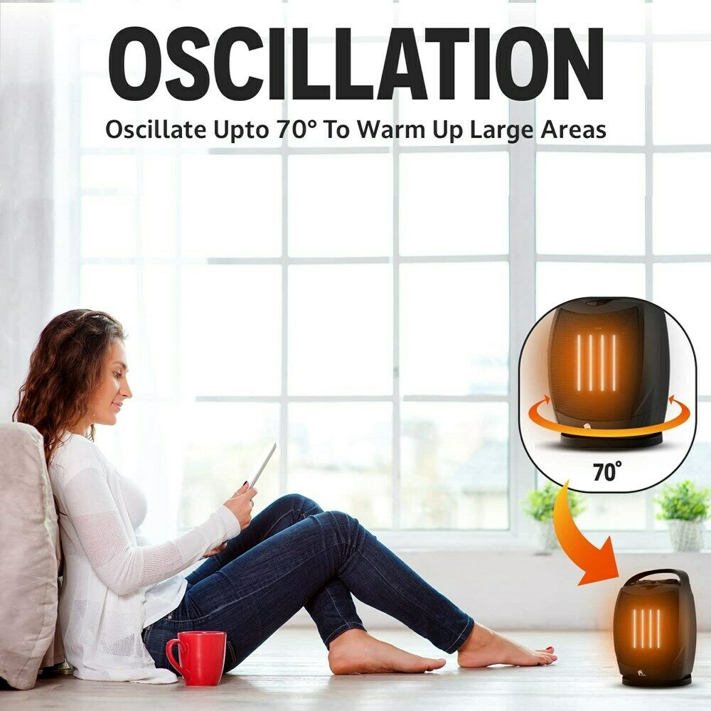Portable Electric Space Heater Super Quiet Oscillating Heater Fan Thermostat - TRENDVYO