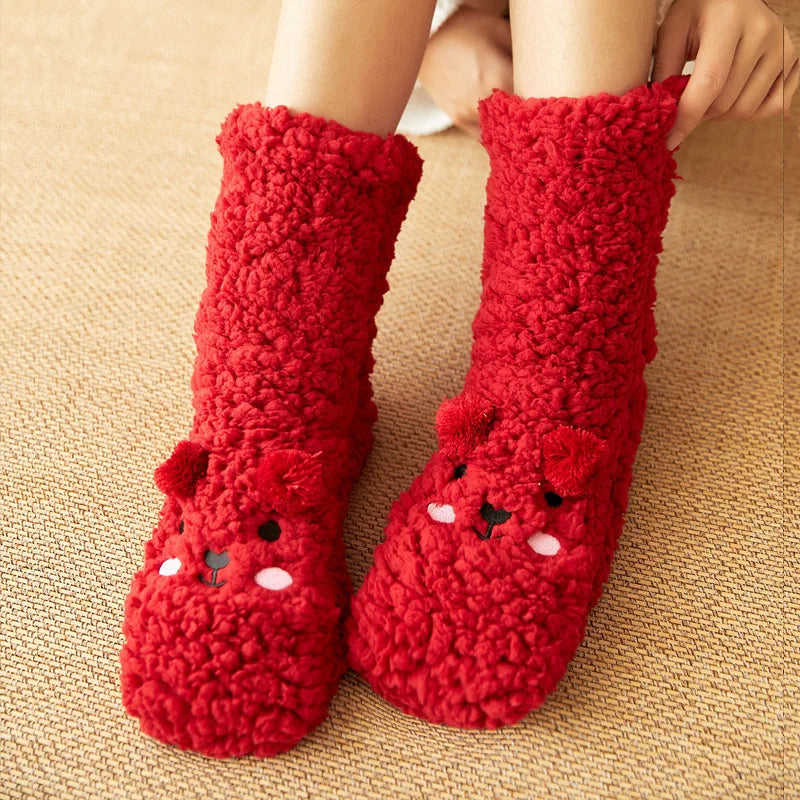 Calcetines cálidos de felpa de oso Kawaii
