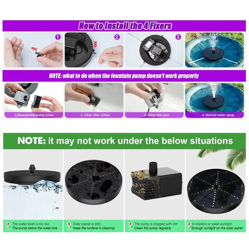 Solar Fountain with 60 LED Lights - TRENDVYO