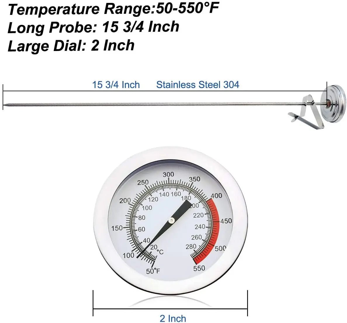 Stainless Steel Deep Fry Thermometer with Long Probe - TRENDVYO