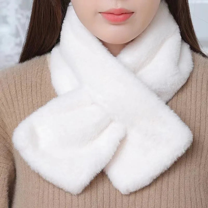 Cuello de piel sintética cruzado bufanda de invierno