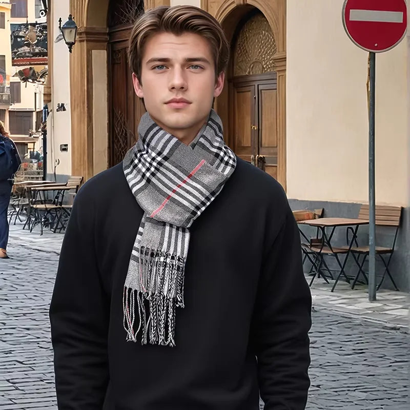 Bufanda de invierno de lujo de cachemira a cuadros para hombre
