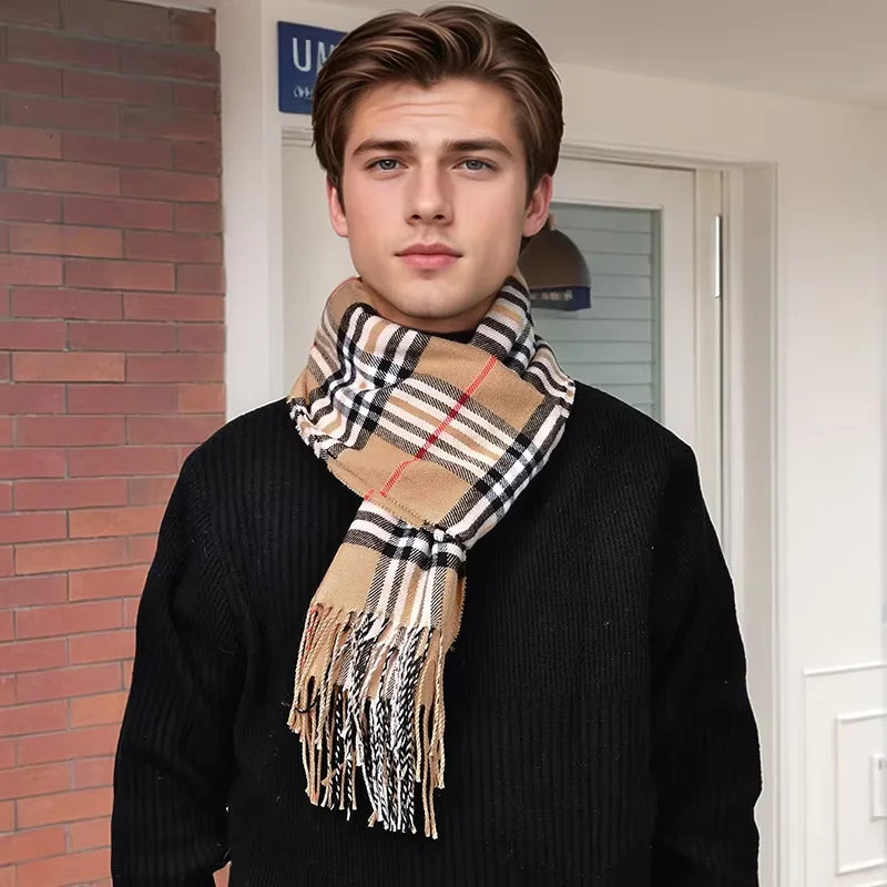 Bufanda de invierno de lujo de cachemira a cuadros para hombre
