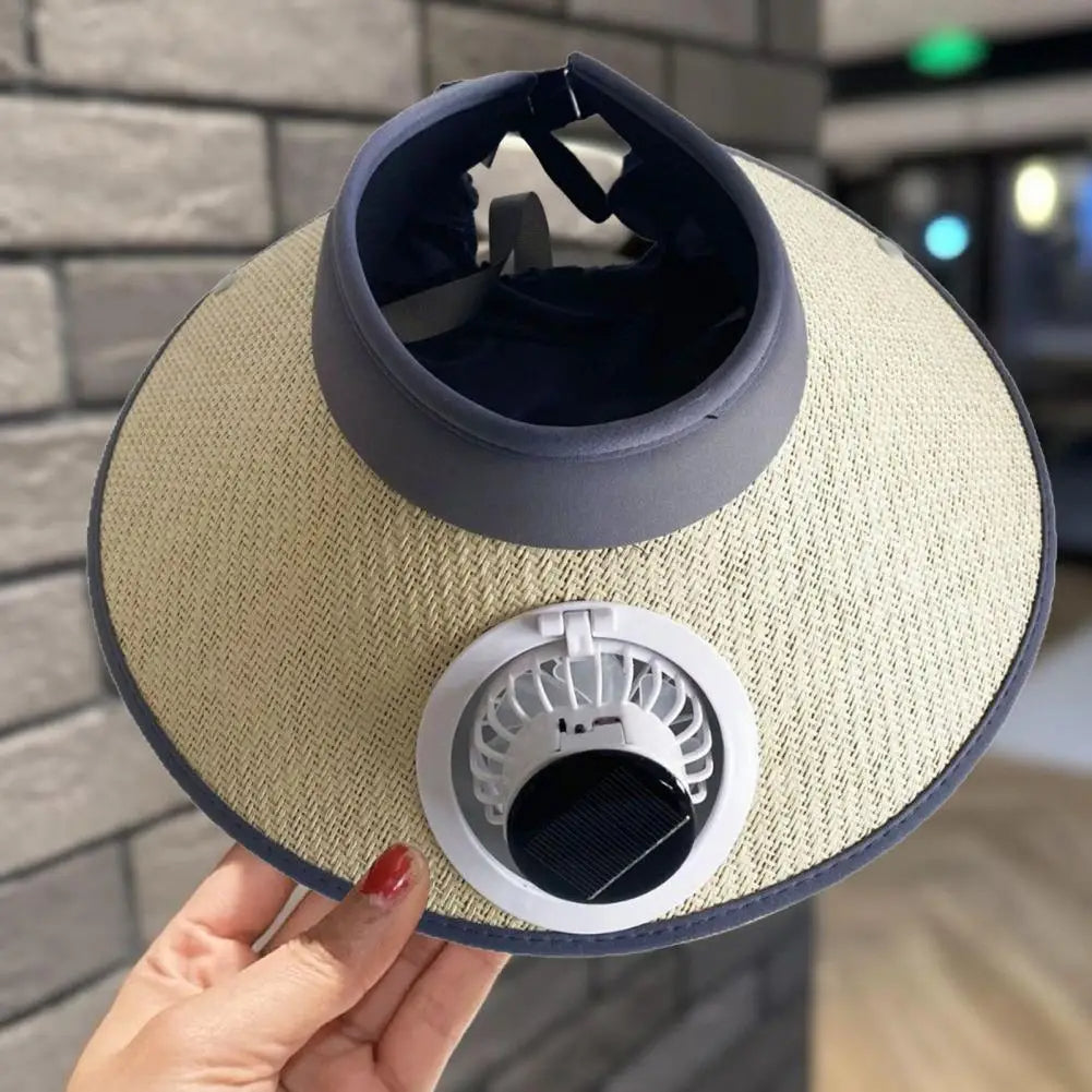 Sombrero para el sol de ala ancha con ventilador de energía solar