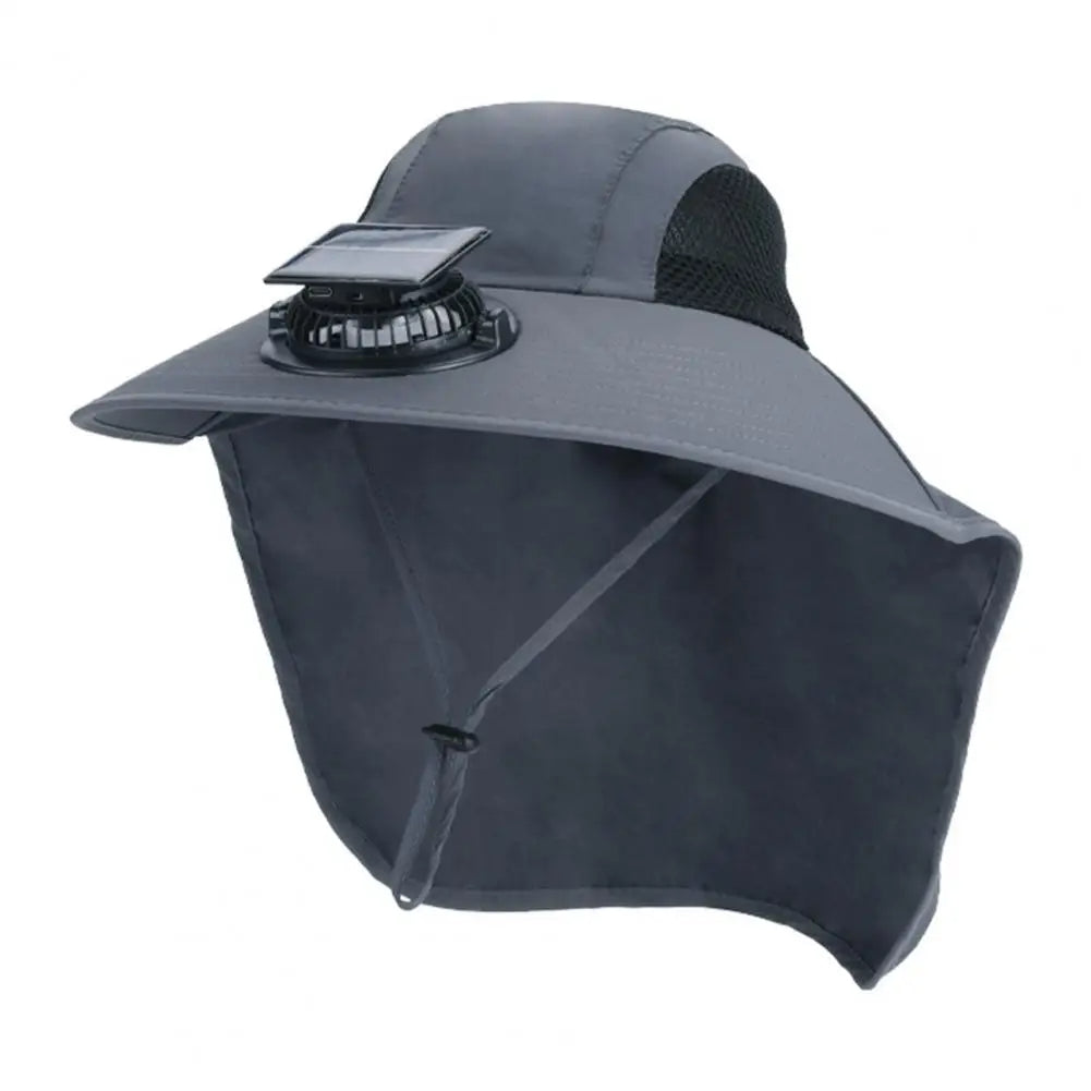 Gorra de ventilador solar con ala ancha y protección UV