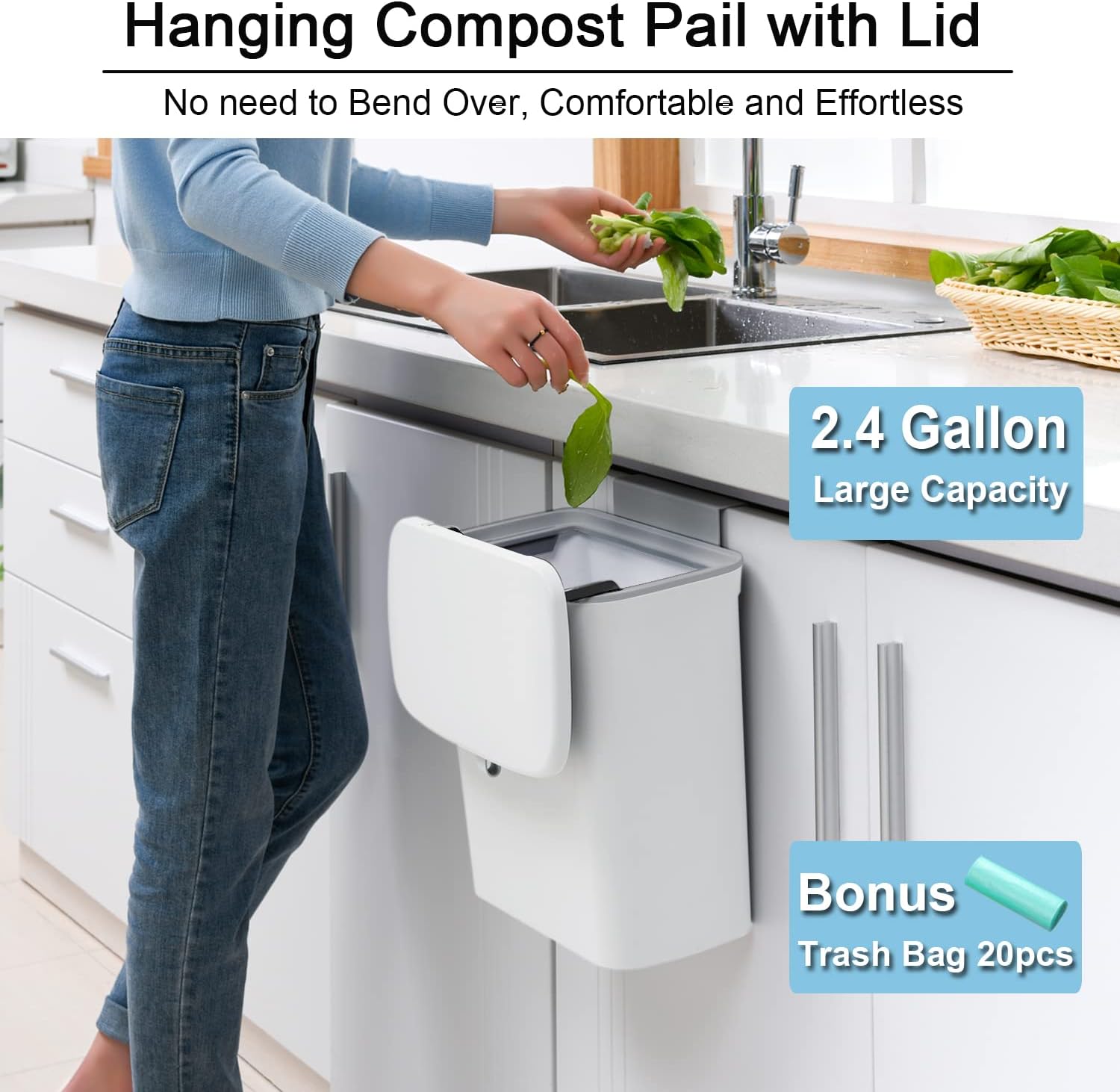 2.4 Gallon Kitchen Compost Bin For Counter Top Or Under Sink - TRENDVYO