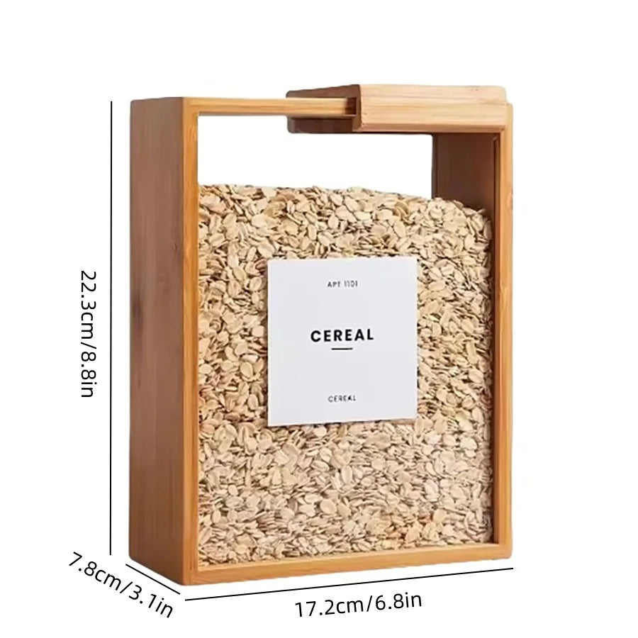 Dispensador de cereales y recipiente de almacenamiento de alimentos de bambú