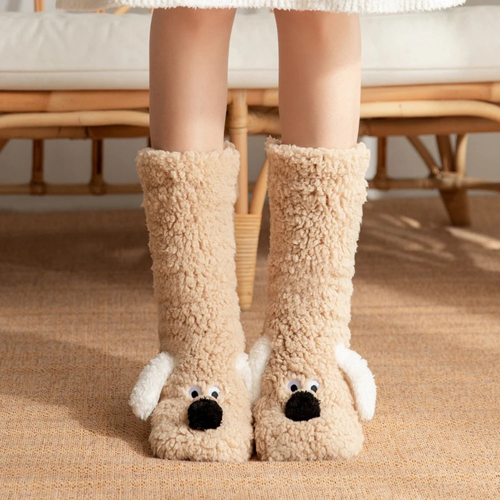 Calcetines peludos de perro lindo, calentadores de piernas de invierno