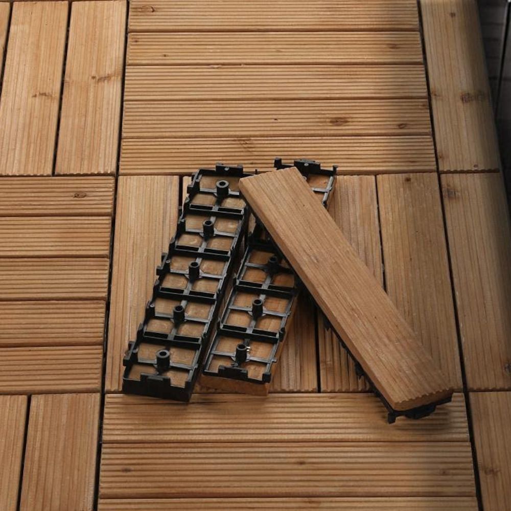 Baldosas de madera entrelazadas para patio exterior, 27 piezas