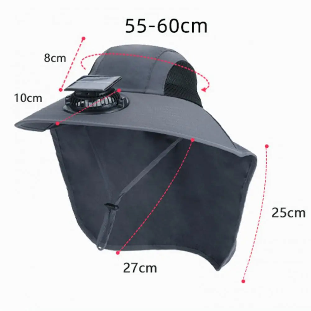 Gorra de ventilador solar con ala ancha y protección UV