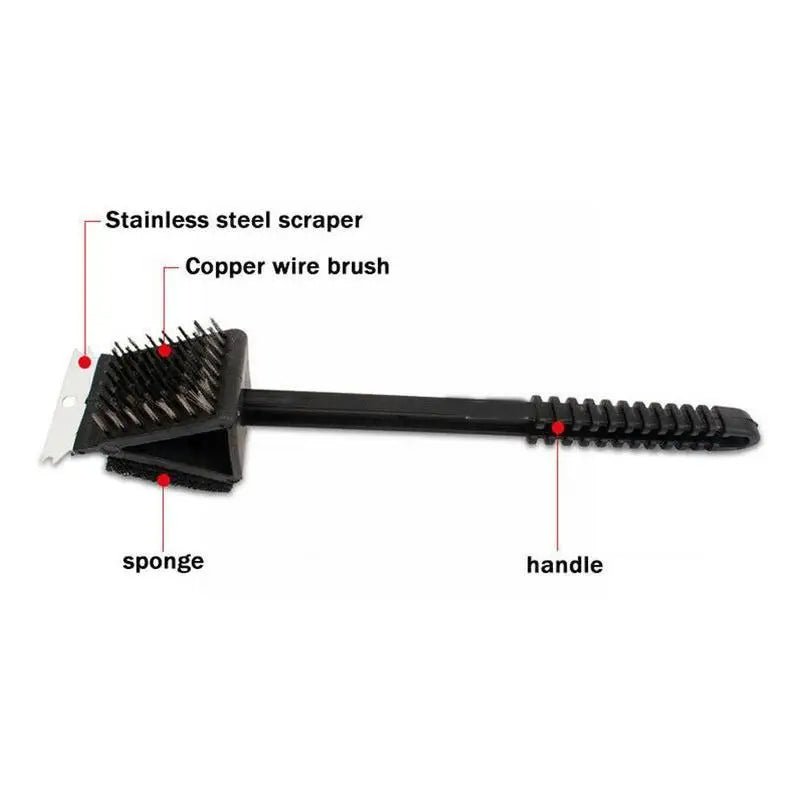 3 in 1 Barbecue Grill Brush with Scraper and Sponge - TRENDVYO